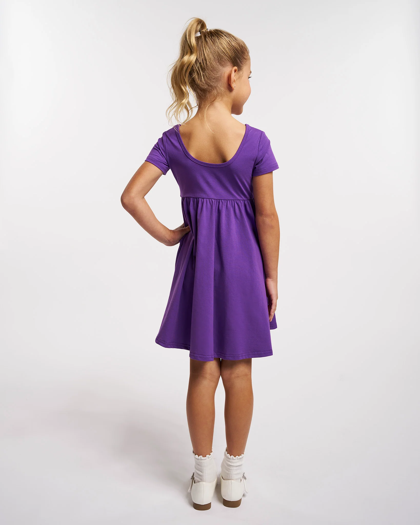 Girls Short Sleeve A-Line Twirly Dress with Pockets - Image 3