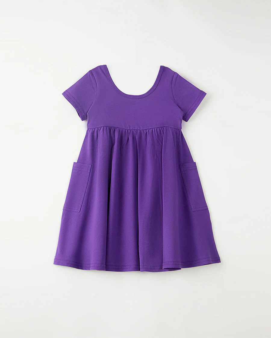 Girls Short Sleeve A-Line Twirly Dress with Pockets - Image 4