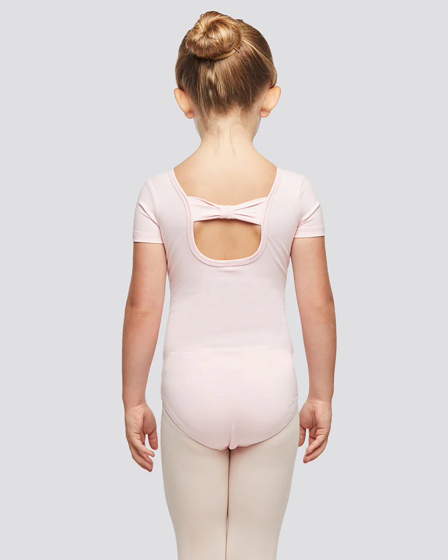 Girls Bowknot Short Sleeve Cotton Ballet Leotard - Image 3