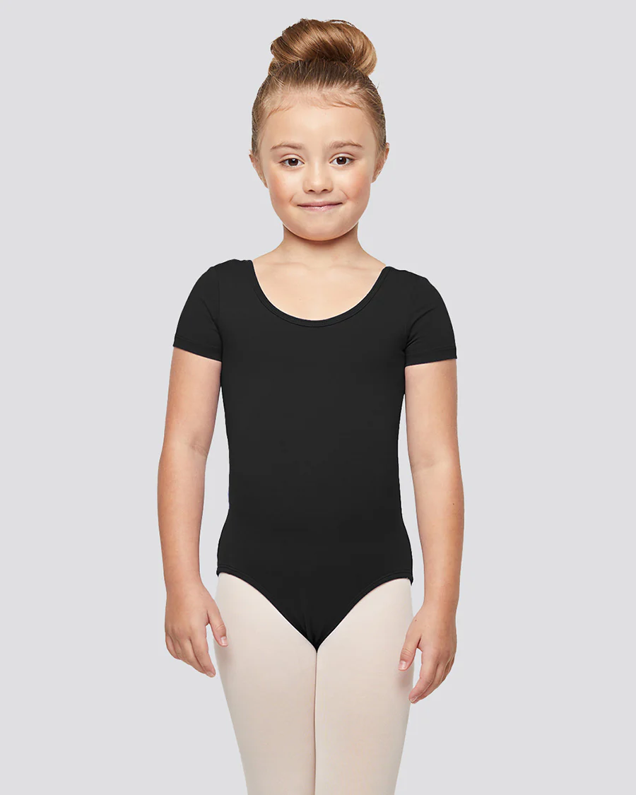 Girls Bowknot Short Sleeve Cotton Ballet Leotard - Image 3