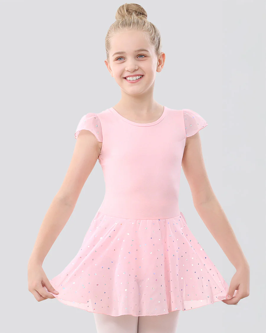Girls Flutter Sleeve Scattered Sequin Ballet Leotard - Image 3