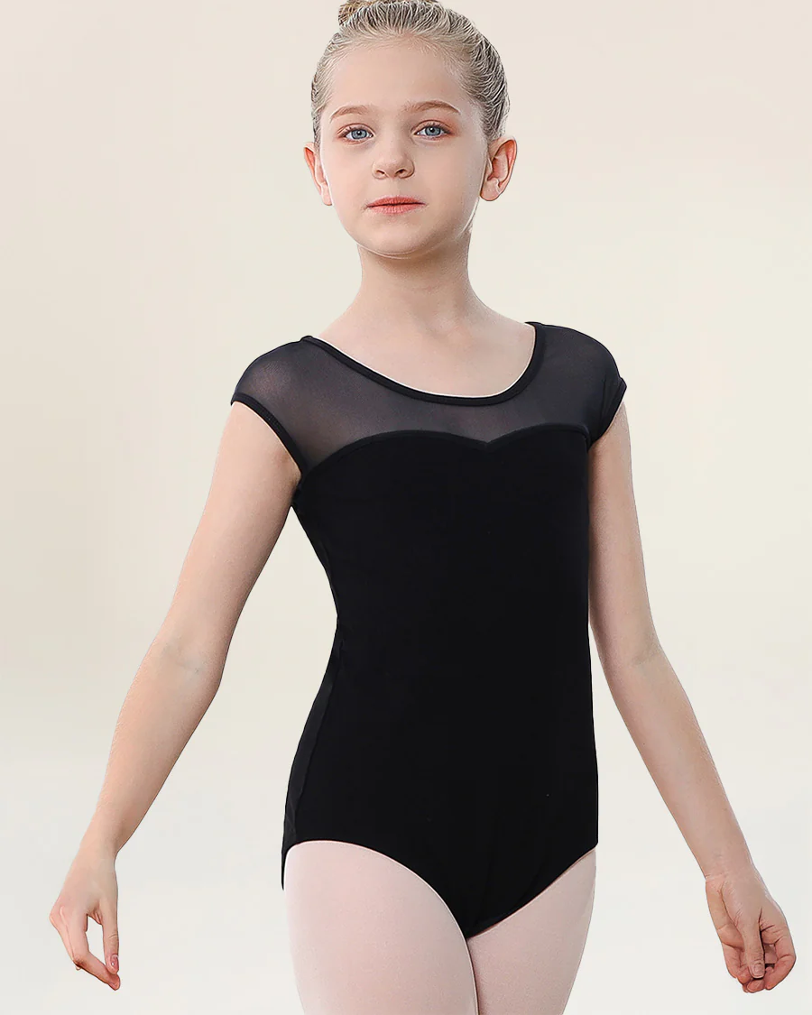 Girls Sweetheart Mesh Inserted Tank Cotton Leotard - Image 2