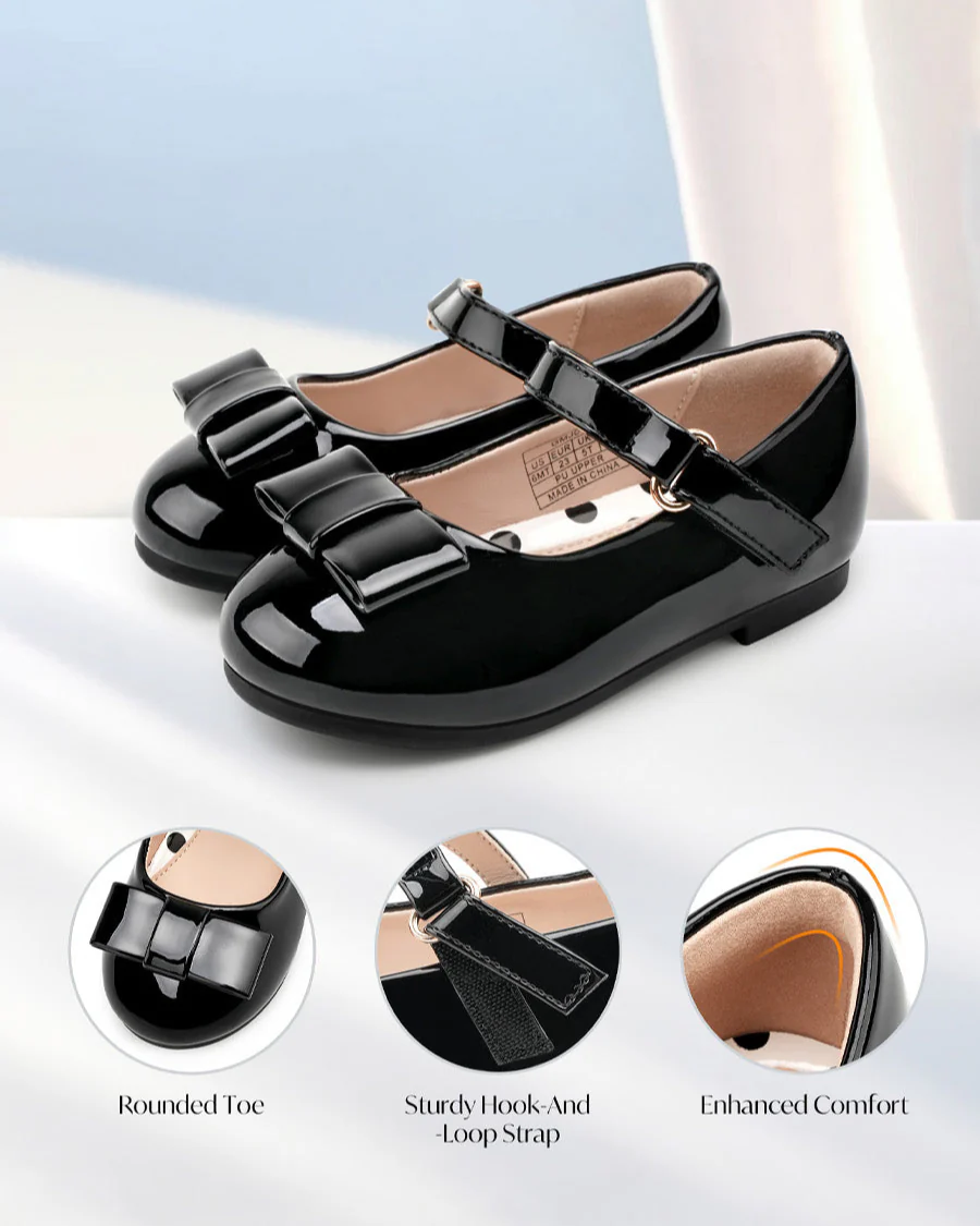 Girls Vegan Leather Mary Jane Shoe with Bows - Image 4