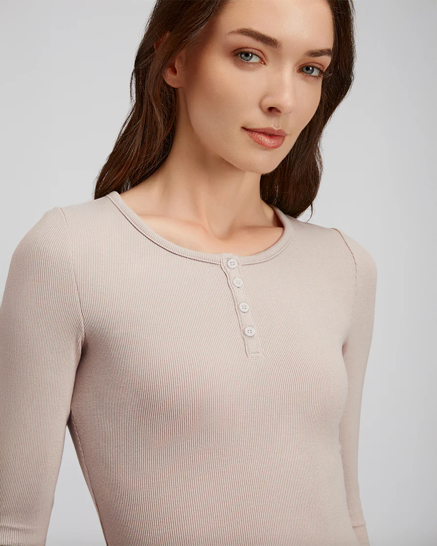 Long-Sleeve Ribbed Knit Henley | Slim Fit Top - Image 3