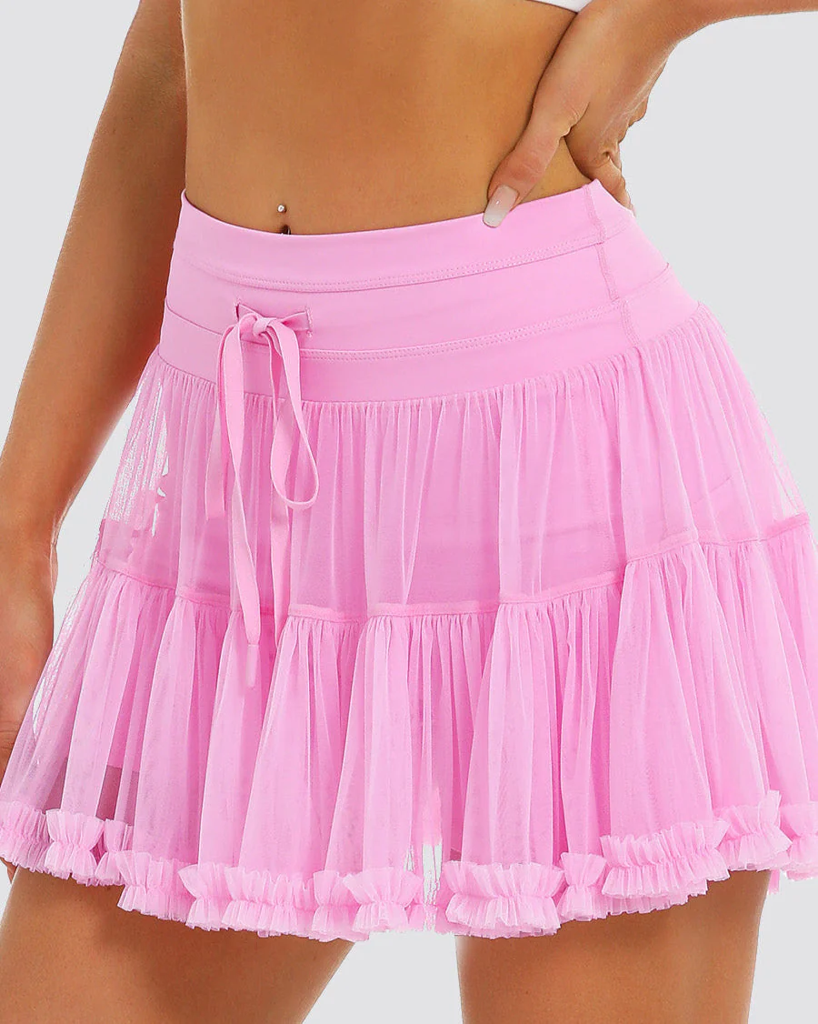 Layered Tennis Skort | Elegant High-Waisted Cake Skirt with Hidden Short - Image 3
