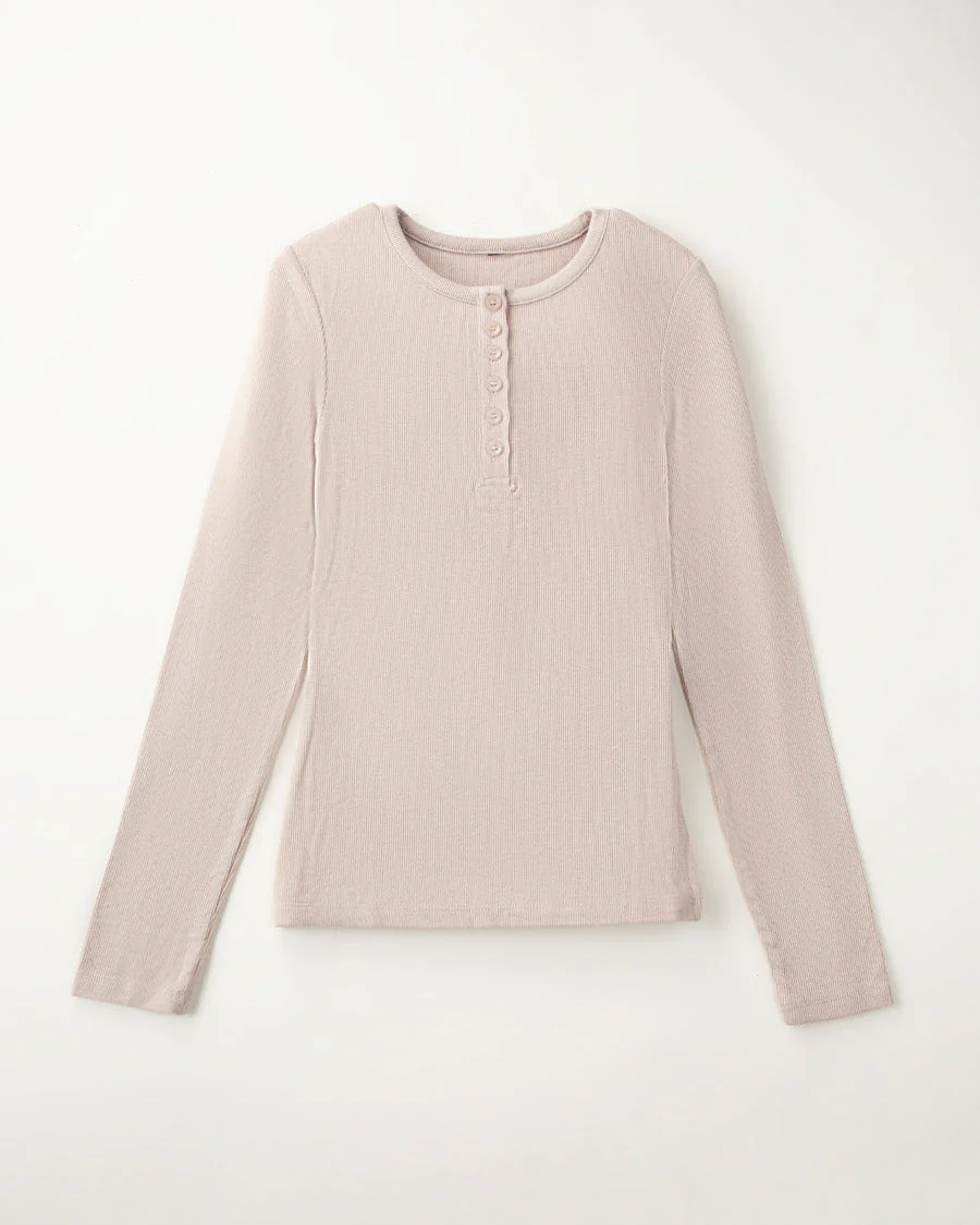 Ribbed Knit Henley Top | Long-Sleeve Shirt with 6 Buttons - Image 4