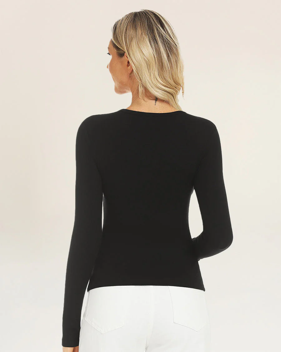 Ribbed Knit Henley Top | Long-Sleeve Shirt with 6 Buttons - Image 2
