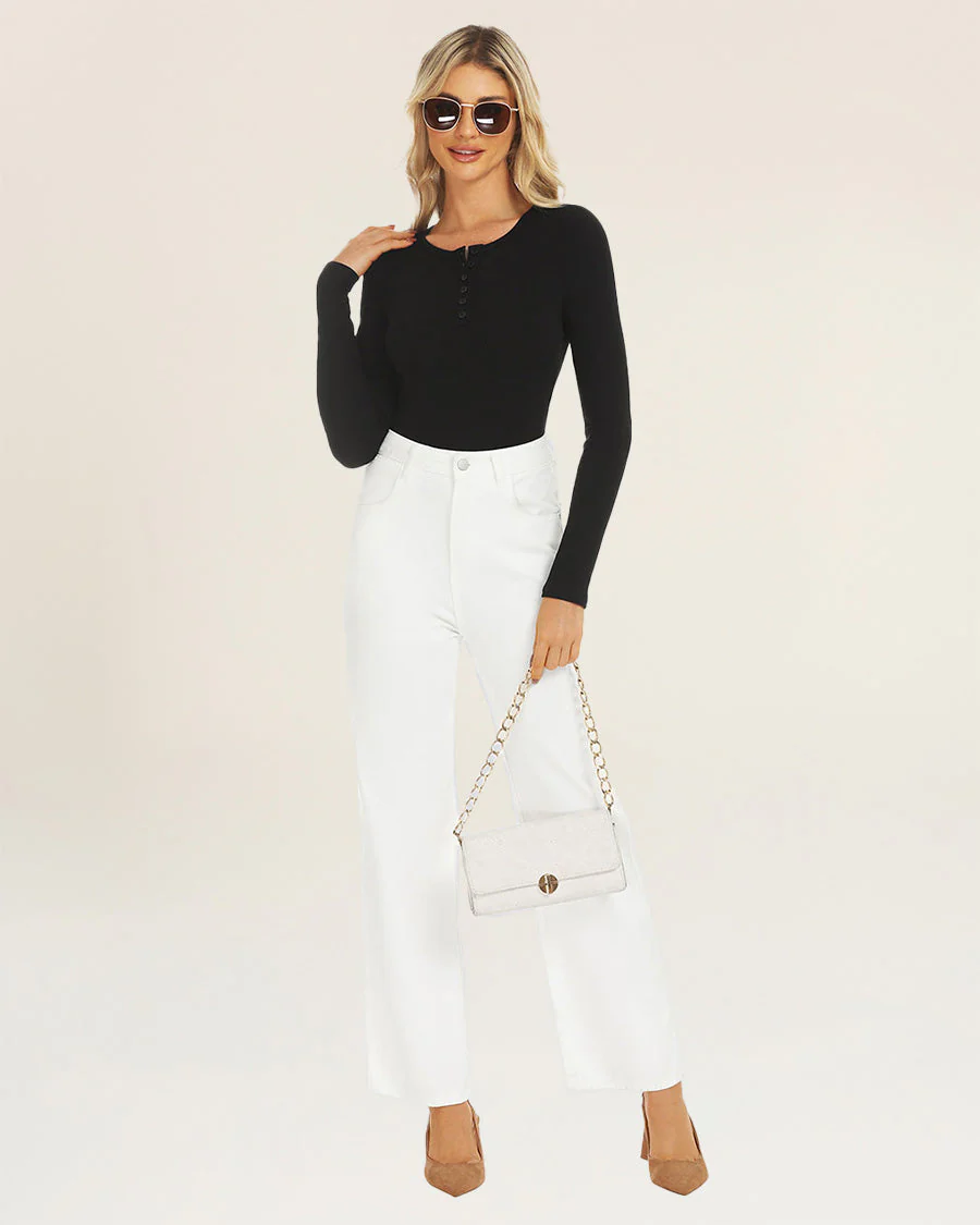 Ribbed Knit Henley Top | Long-Sleeve Shirt with 6 Buttons - Image 4