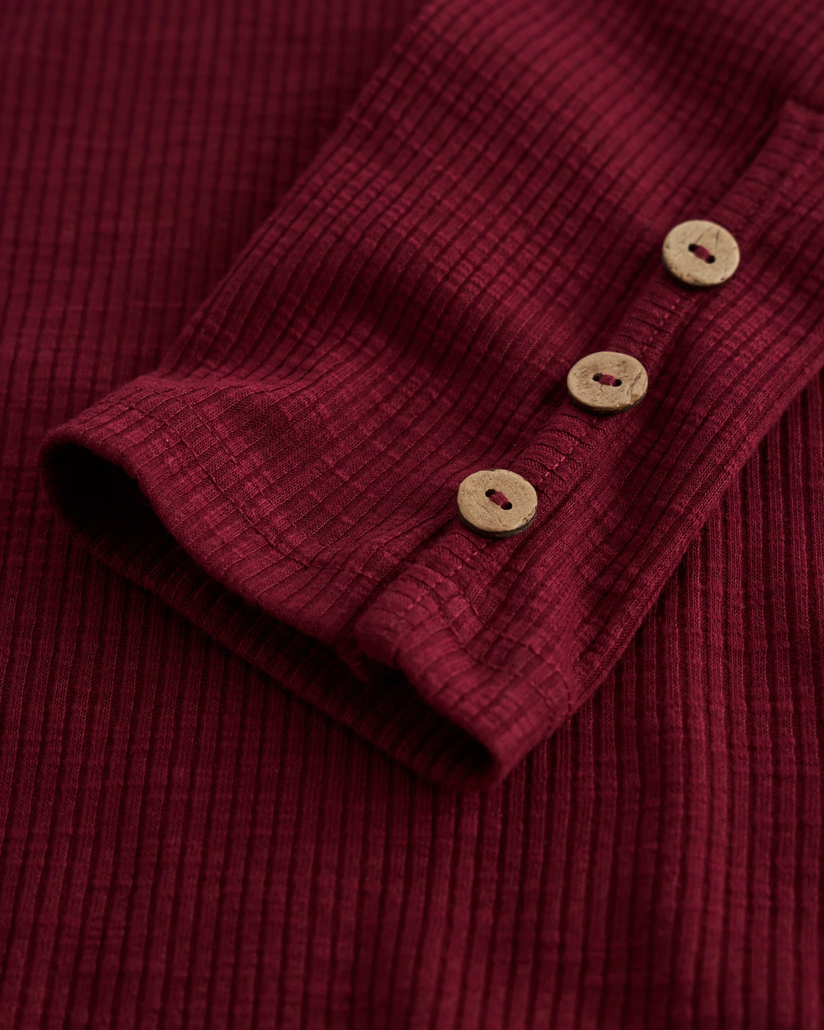 Ribbed Long Sleeve Henley Scoop Neck Top - Image 2