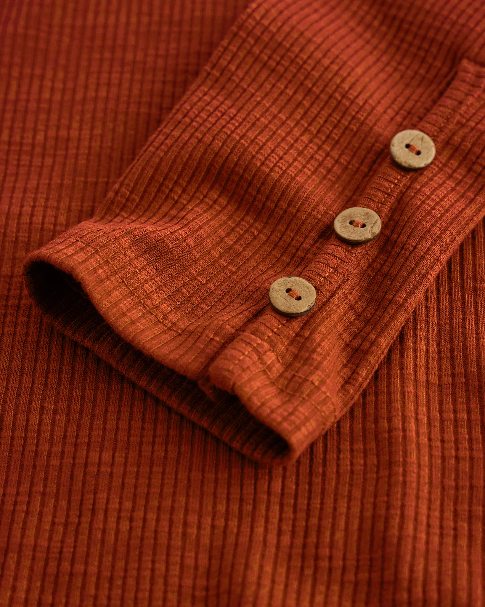 Ribbed Long Sleeve Henley Scoop Neck Top - Image 2