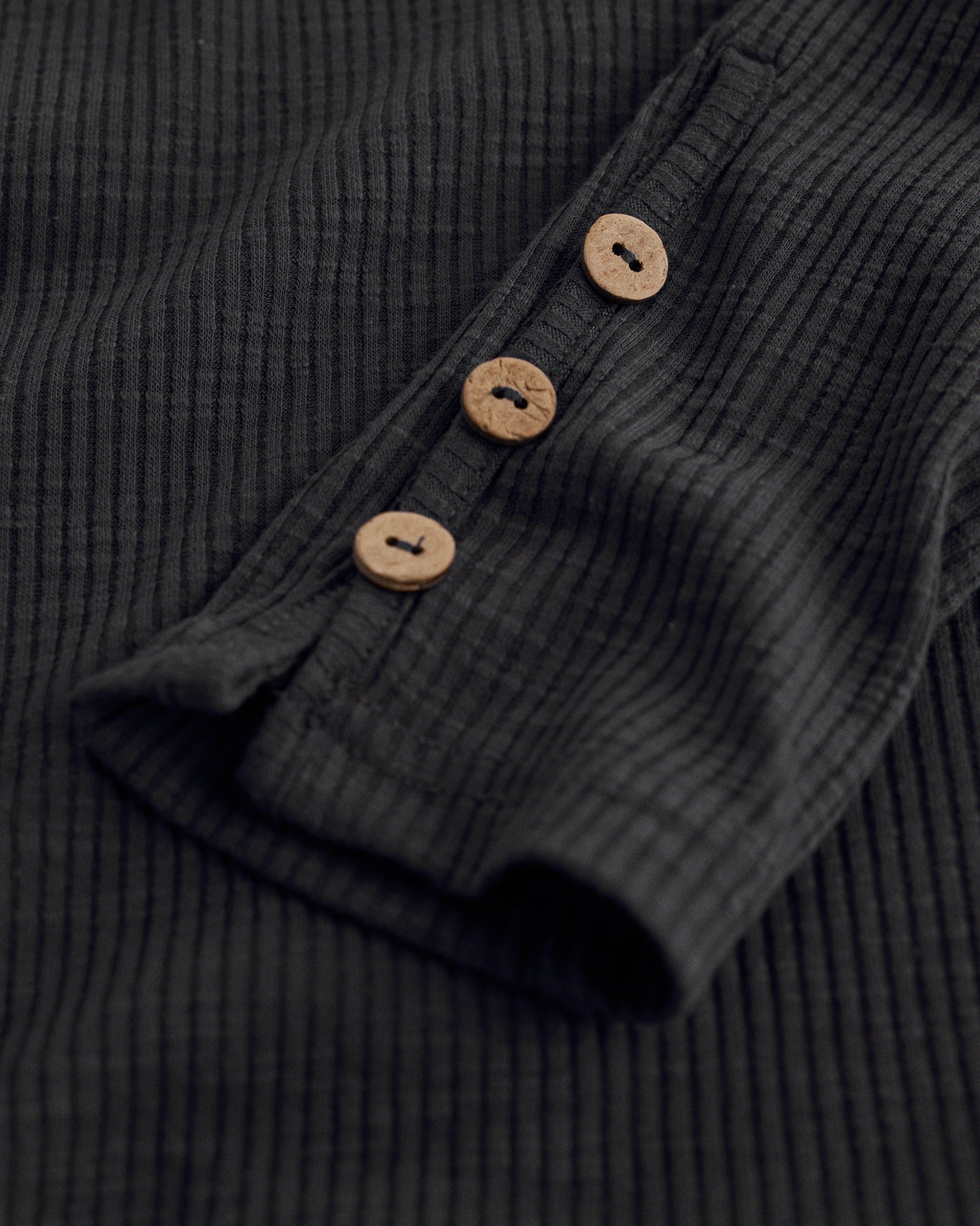 Ribbed Long Sleeve Henley Scoop Neck Top - Image 2