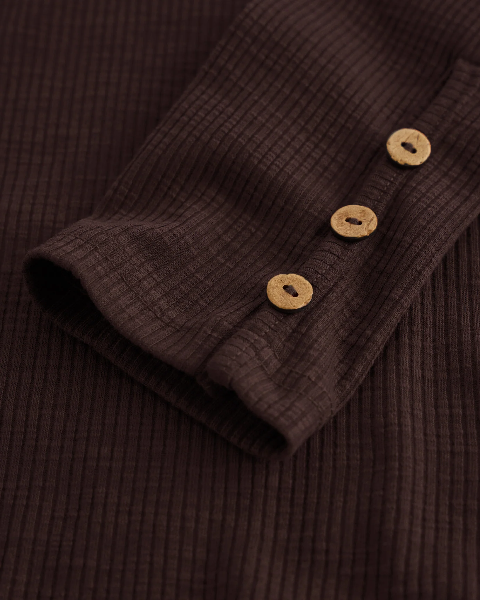 Ribbed Long Sleeve Henley Scoop Neck Top - Image 2