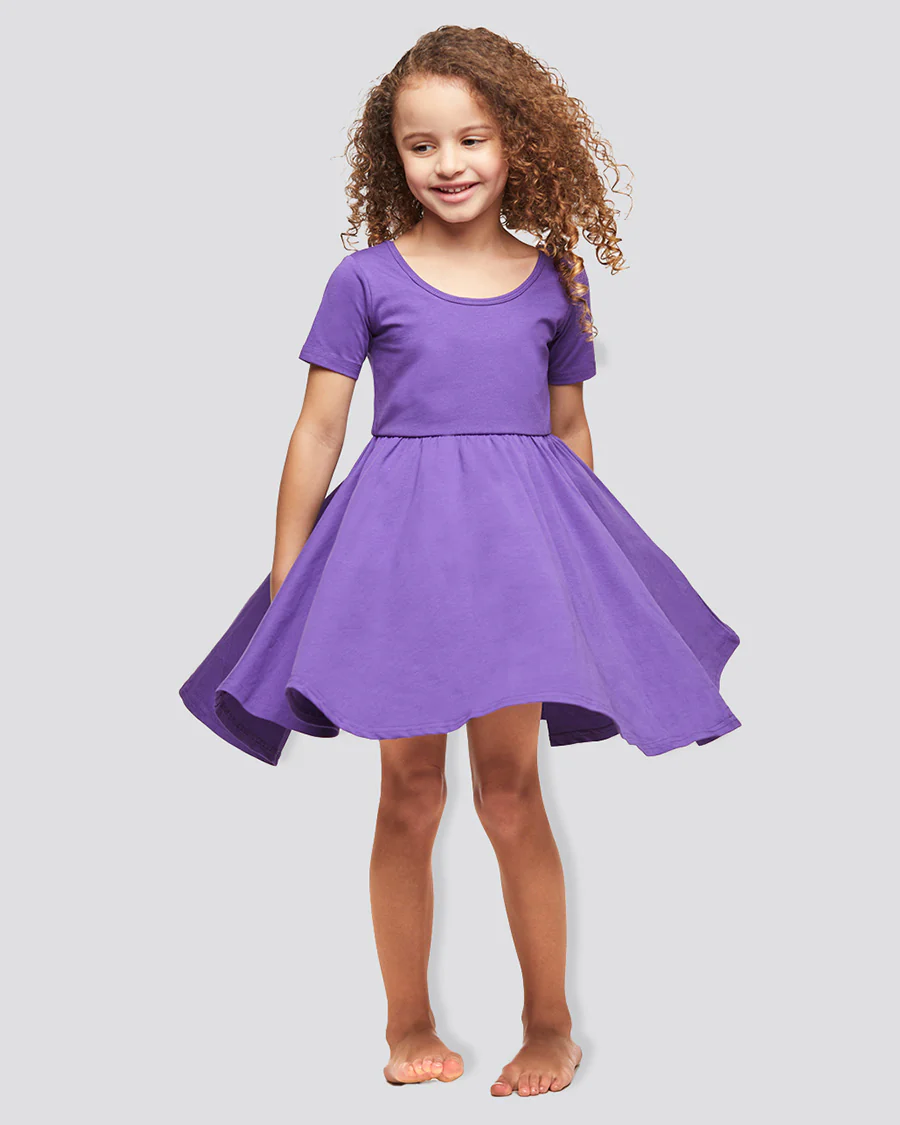 Girls Short Sleeve A-Line Twirly Dress - Image 4