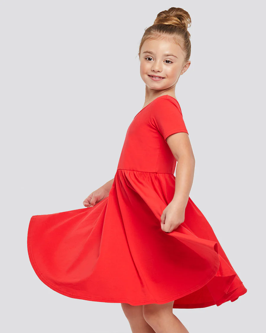 Girls Short Sleeve A-Line Twirly Dress - Image 3