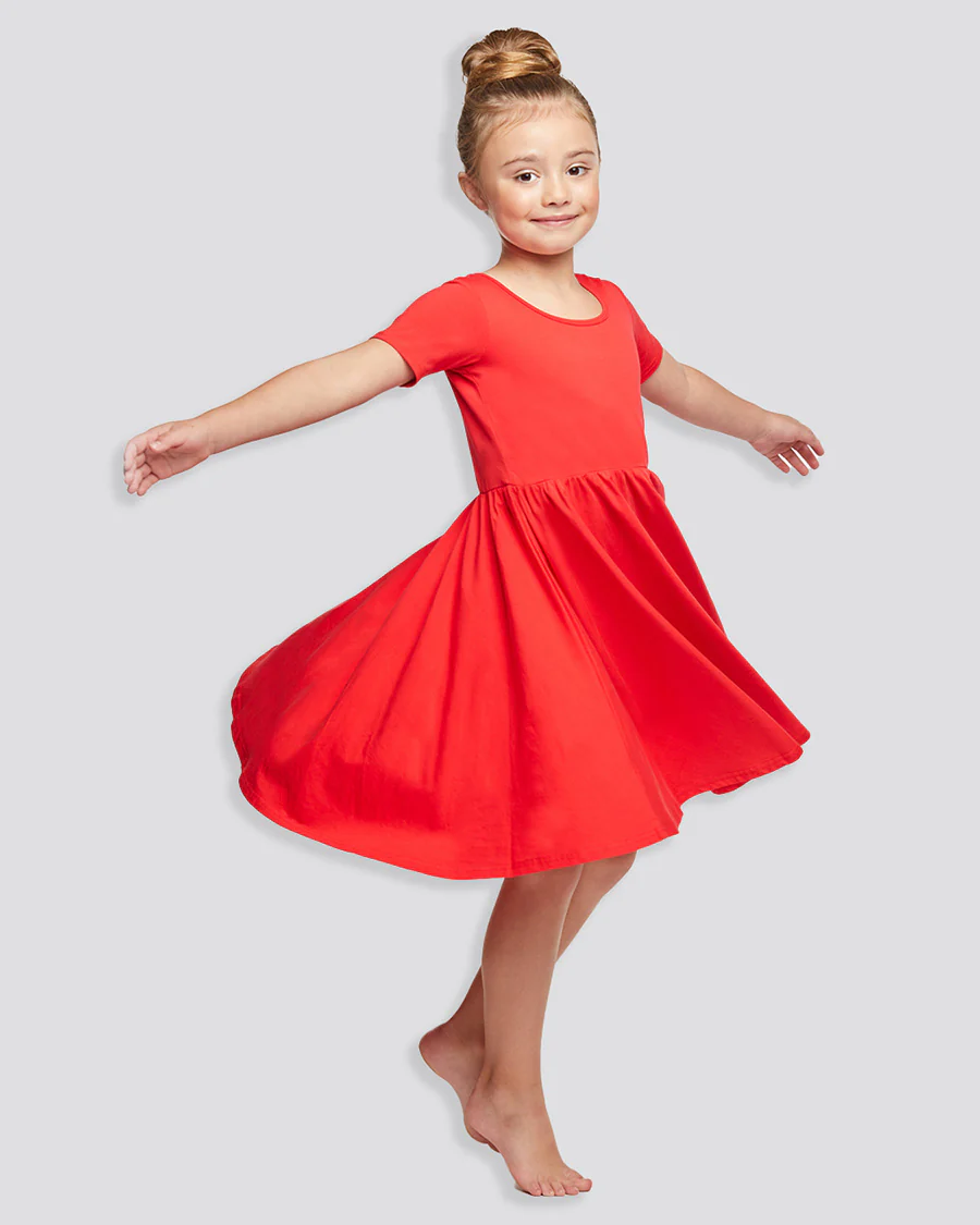 Girls Short Sleeve A-Line Twirly Dress - Image 4