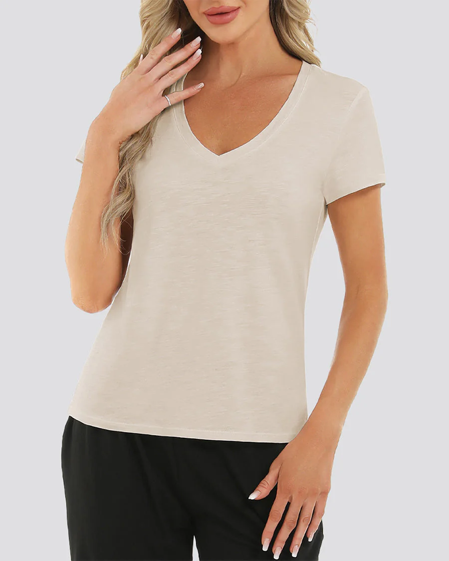 Short Sleeve Slub V-Neck T-Shirt - Image 3