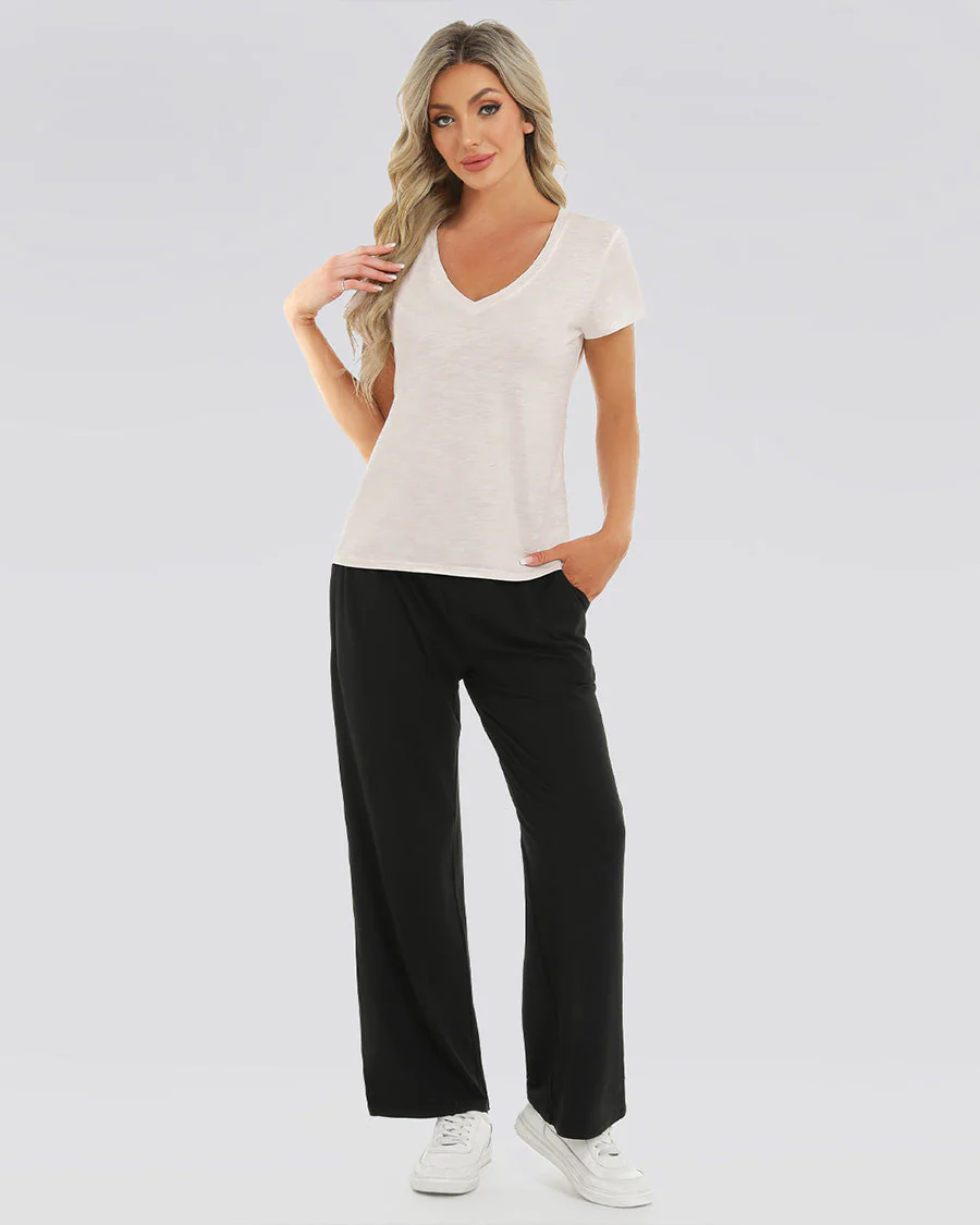 Short Sleeve Slub V-Neck T-Shirt - Image 4