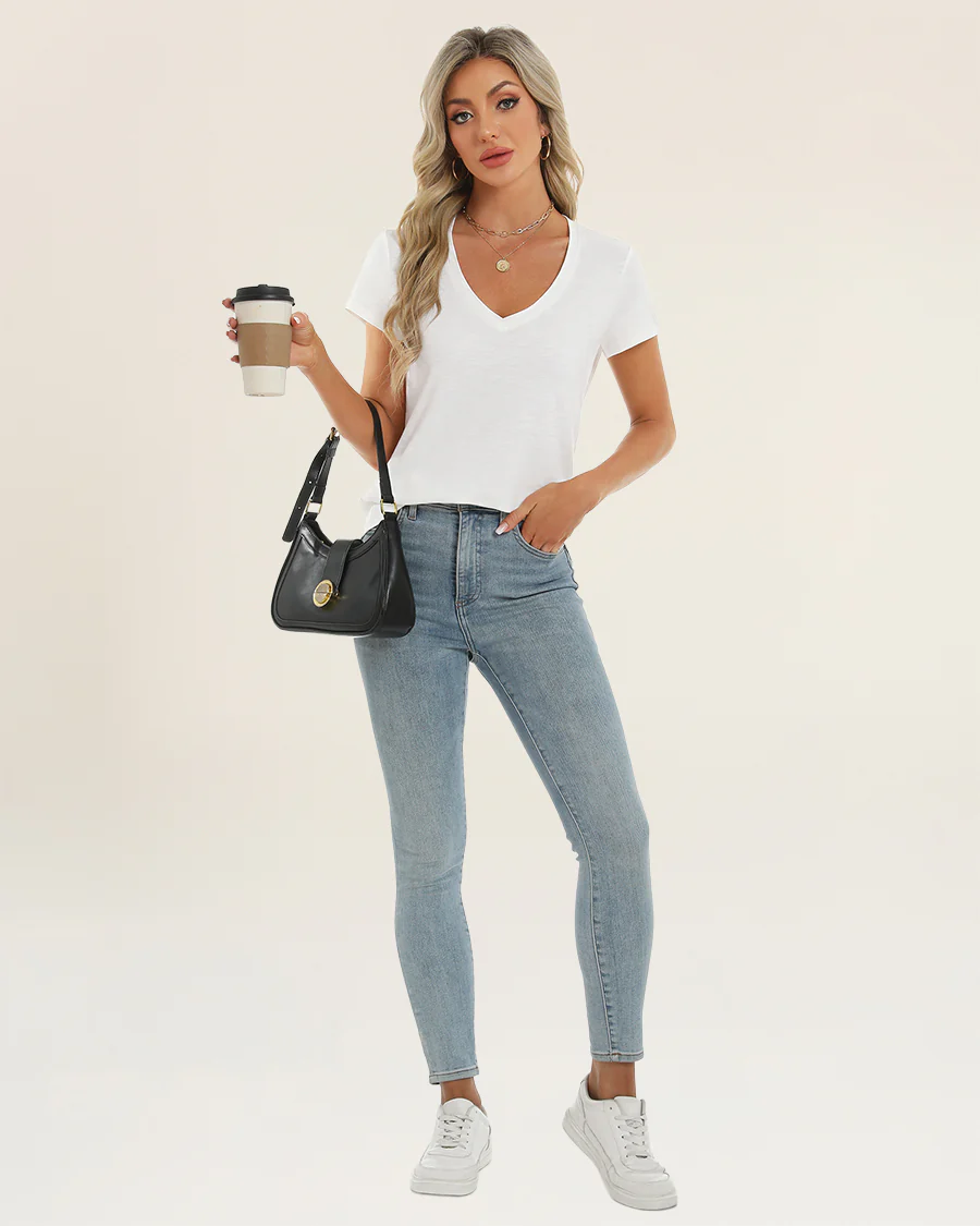 Short Sleeve Slub V-Neck T-Shirt - Image 3