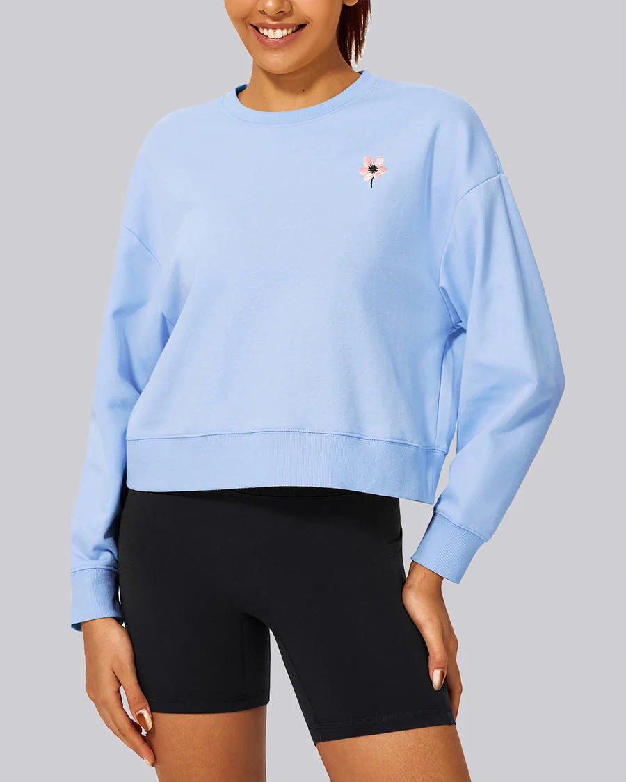 Crop Oversized Sweatshirt | Casual Drop Shoulder Crew Neck Pullover - Image 4