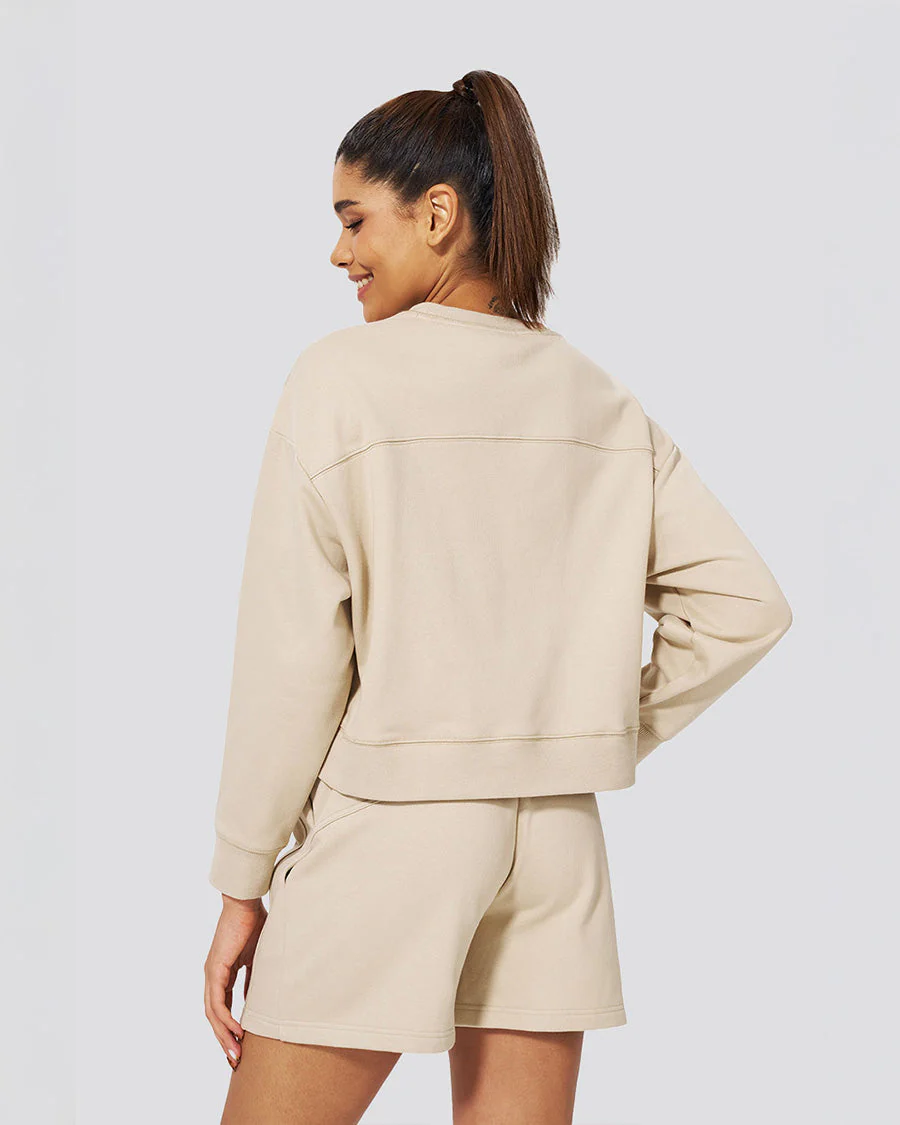 Crop Oversized Sweatshirt | Casual Drop Shoulder Crew Neck Pullover - Image 3