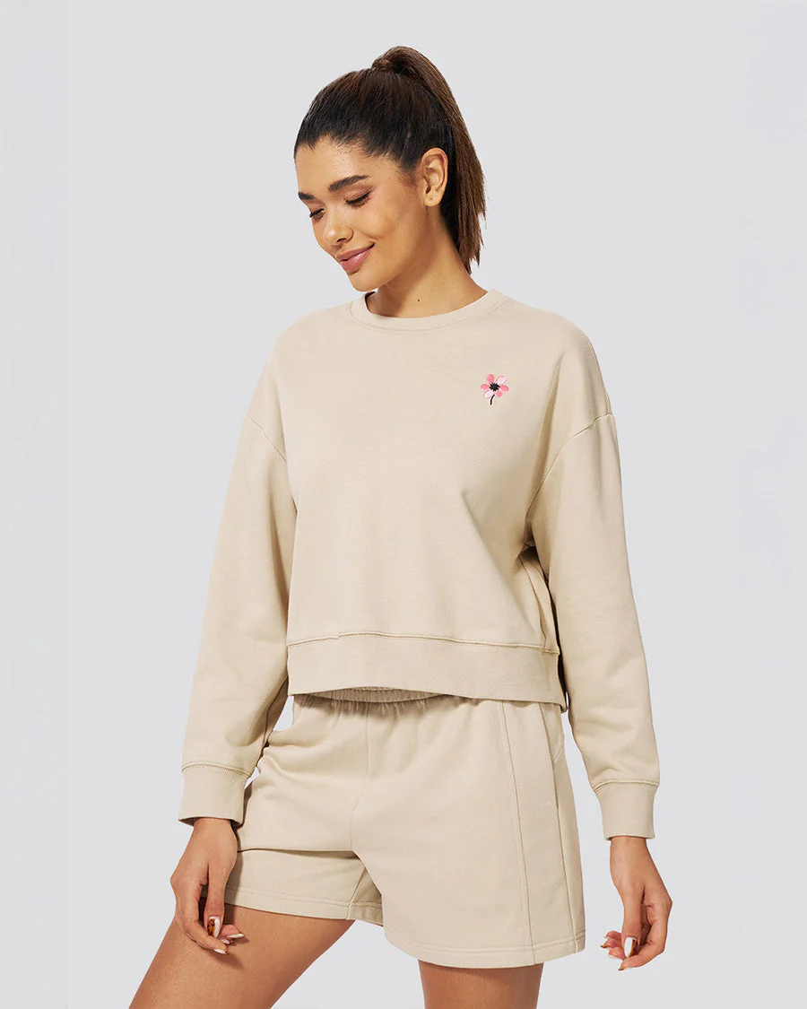 Crop Oversized Sweatshirt | Casual Drop Shoulder Crew Neck Pullover - Image 4
