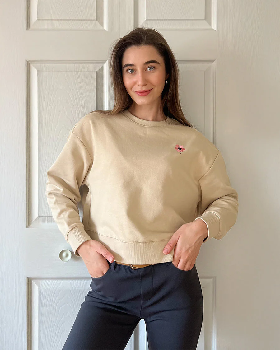 Crop Oversized Sweatshirt | Casual Drop Shoulder Crew Neck Pullover - Image 5