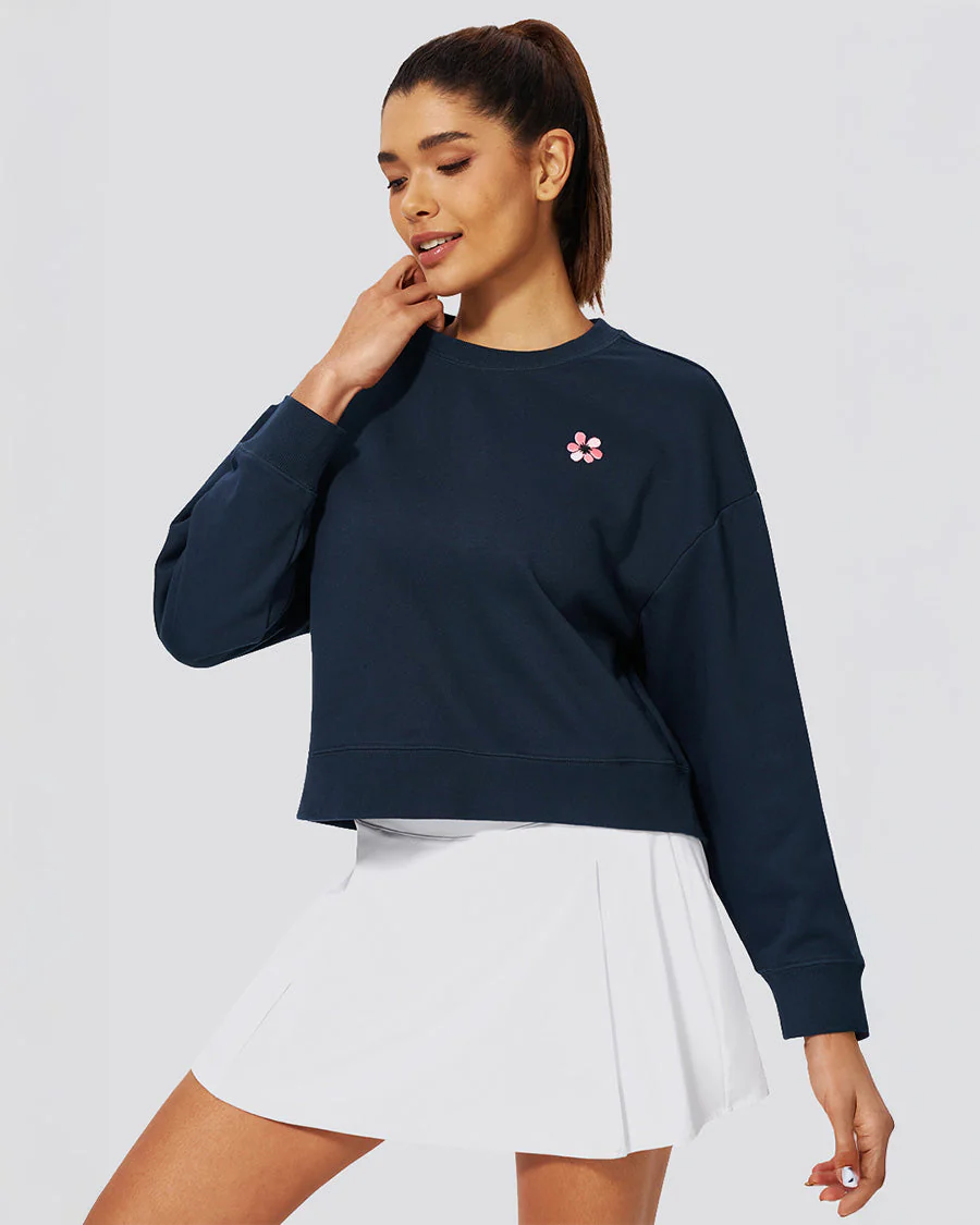 Crop Oversized Sweatshirt | Casual Drop Shoulder Crew Neck Pullover - Image 2