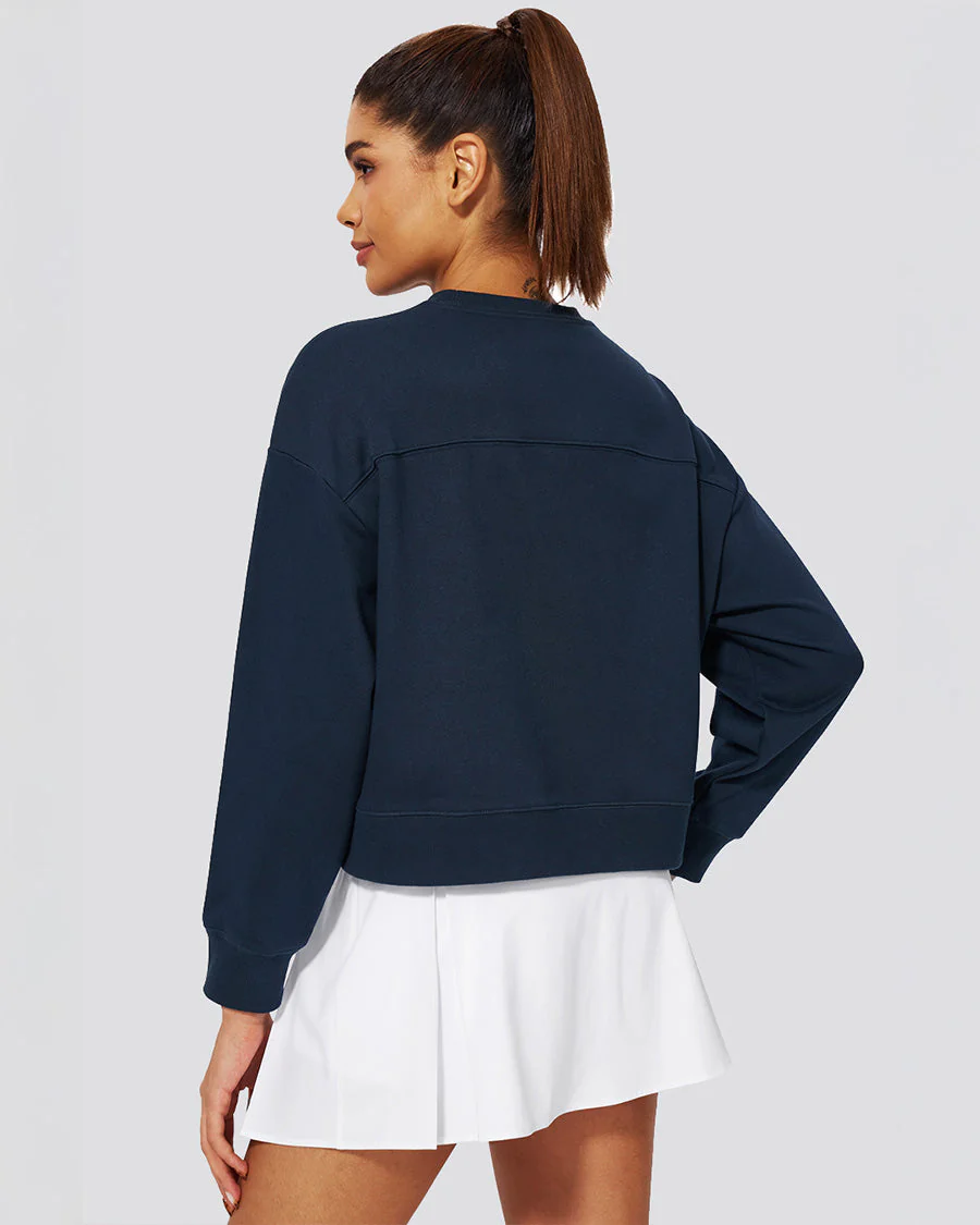 Crop Oversized Sweatshirt | Casual Drop Shoulder Crew Neck Pullover - Image 3