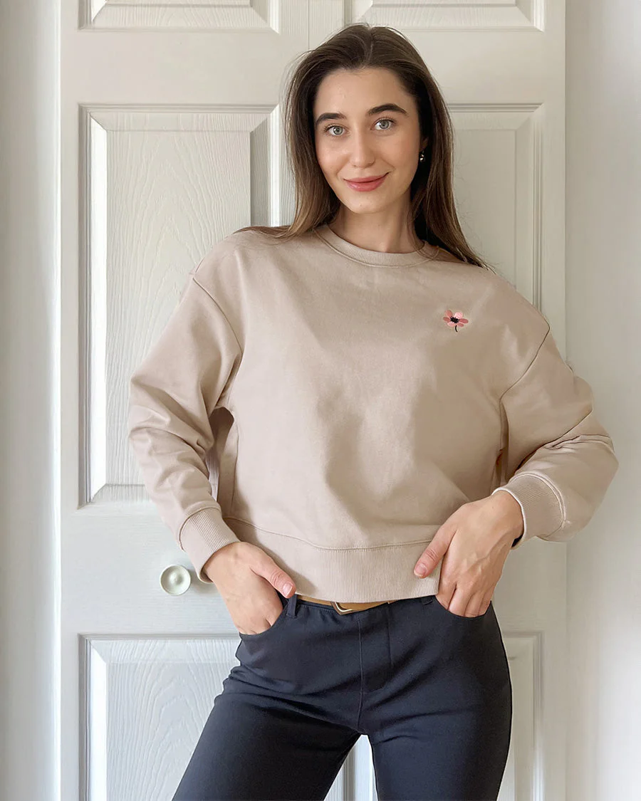 Crop Oversized Sweatshirt | Casual Drop Shoulder Crew Neck Pullover - Image 5