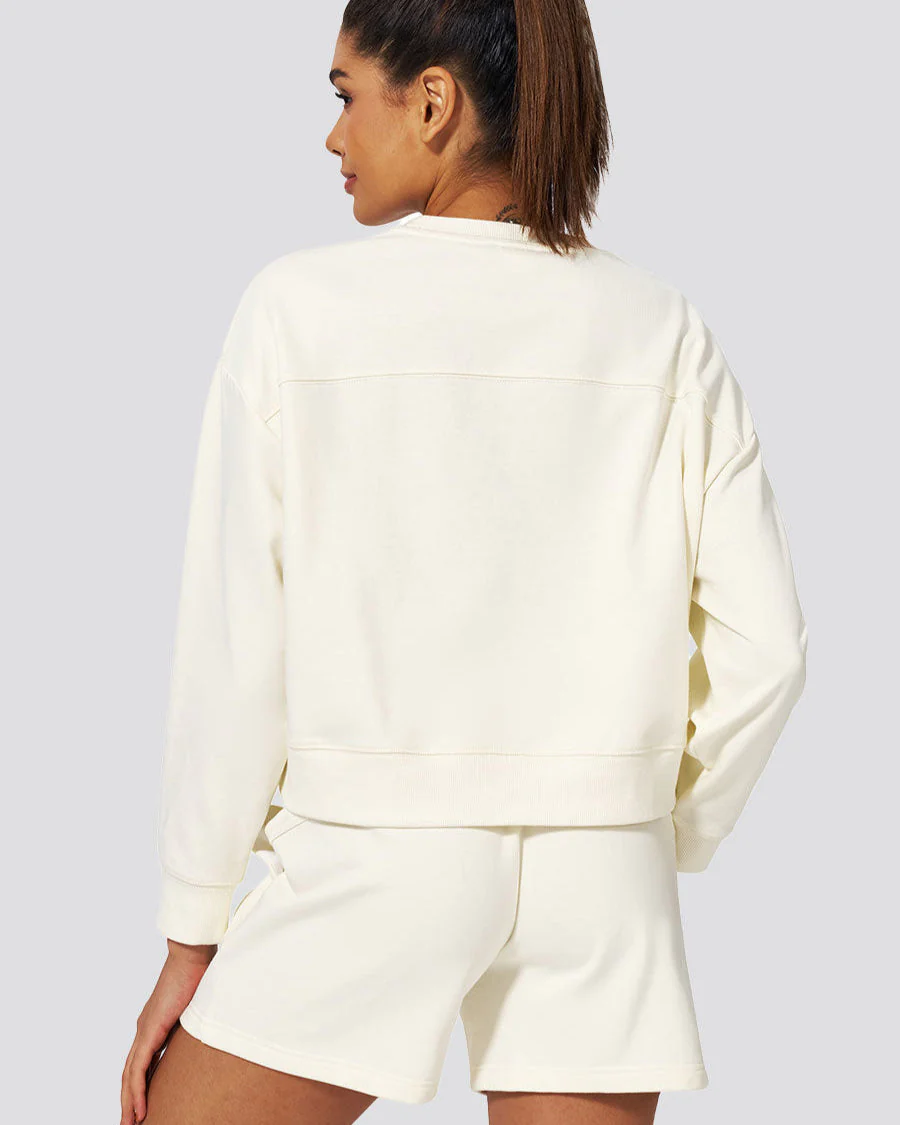 Crop Oversized Sweatshirt | Casual Drop Shoulder Crew Neck Pullover - Image 3