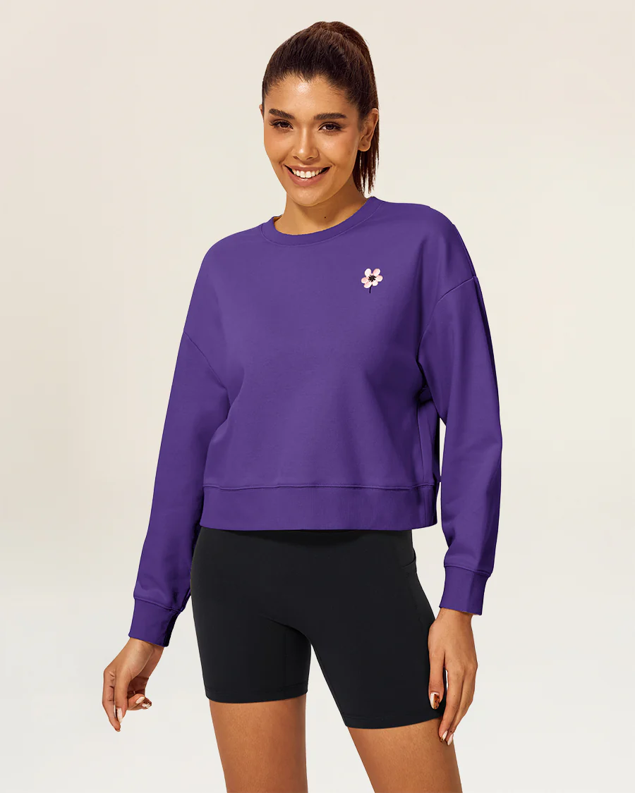 Crop Oversized Sweatshirt | Casual Drop Shoulder Crew Neck Pullover - Image 2