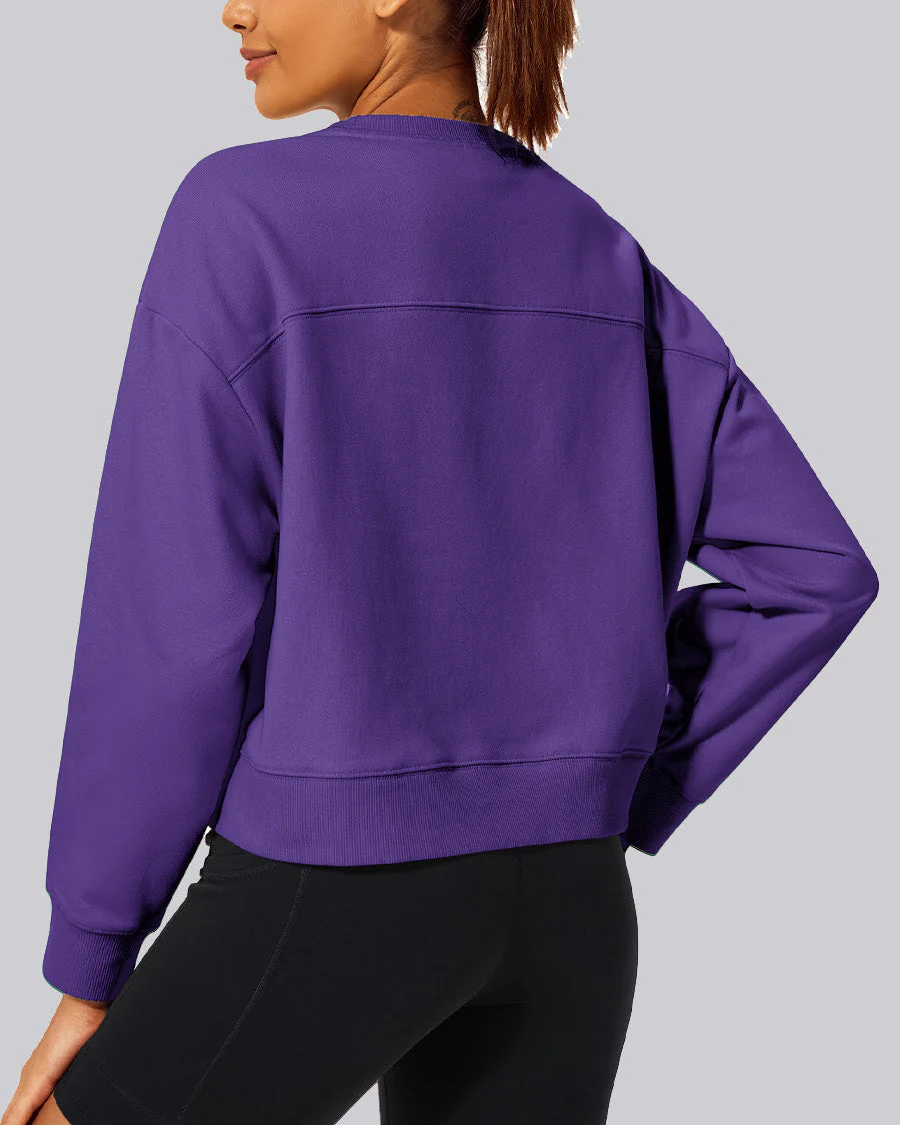 Crop Oversized Sweatshirt | Casual Drop Shoulder Crew Neck Pullover - Image 3